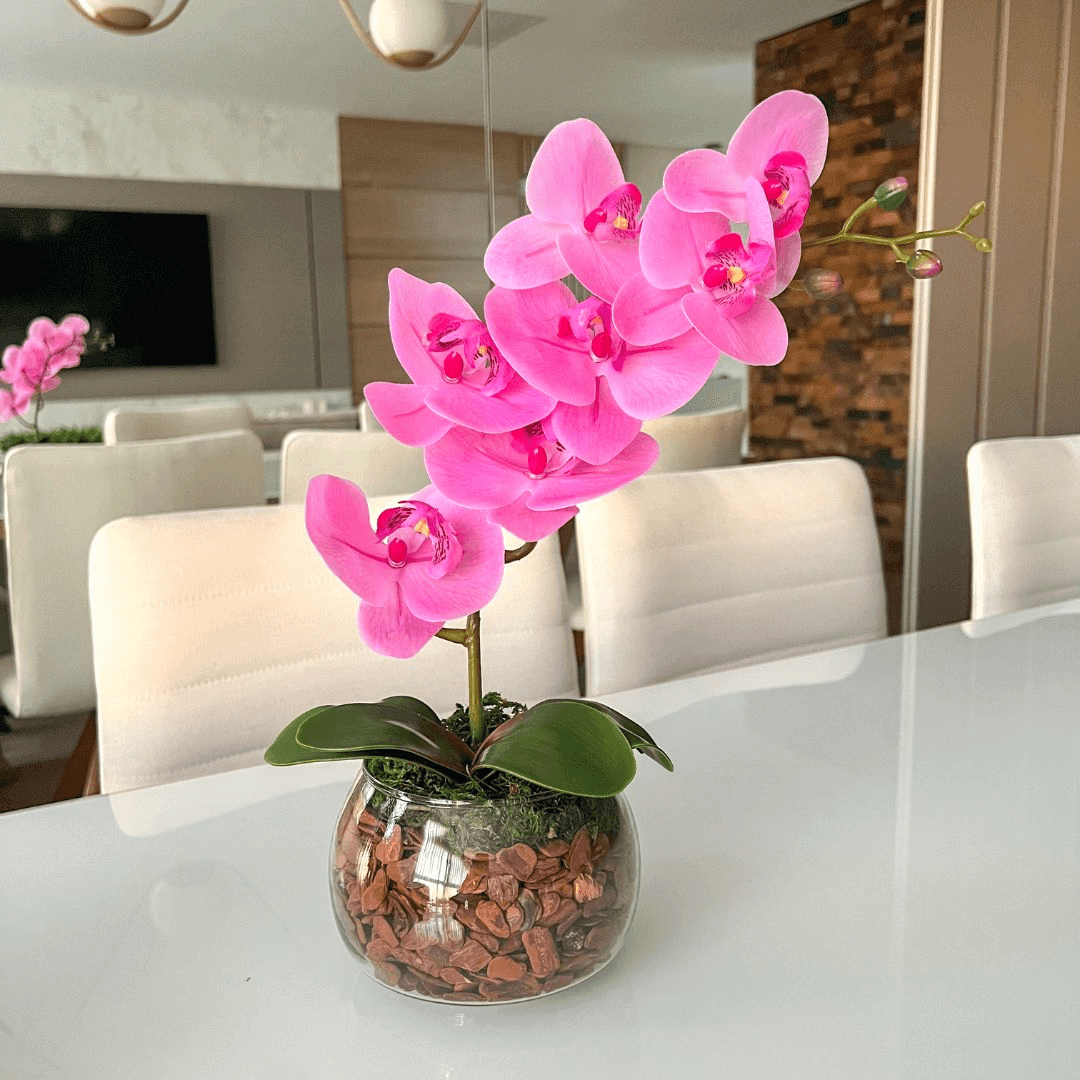 ARRANJO DE ORQUÍDEA ROSA VASO DE VIDRO INCOLOR LUIS